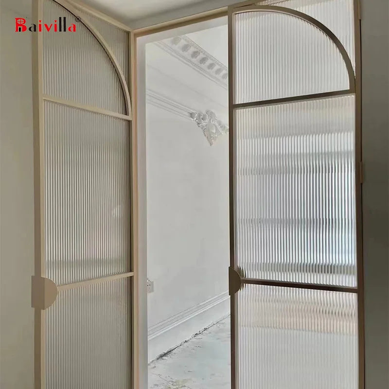 Customized Aluminum Narrow Frosted Glass Casement Door Slim Frame Casement Doors Glass Door French Swing Doors for House