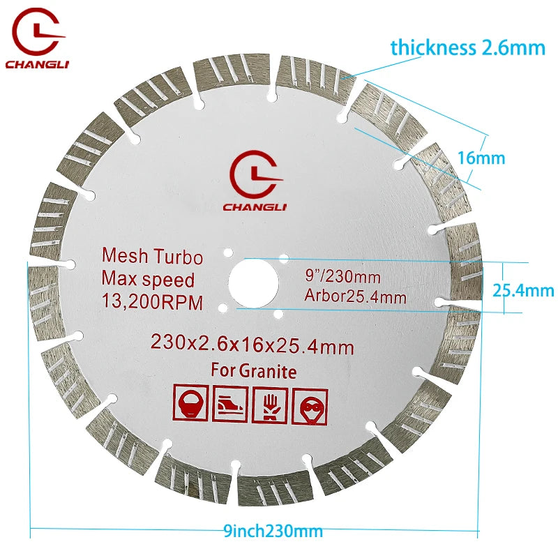 Industrial OEM Hot Press Fast Cutting 230mm Granite Stone Dekton Circular Saw Blade Diamond Cutter with High Efficiency