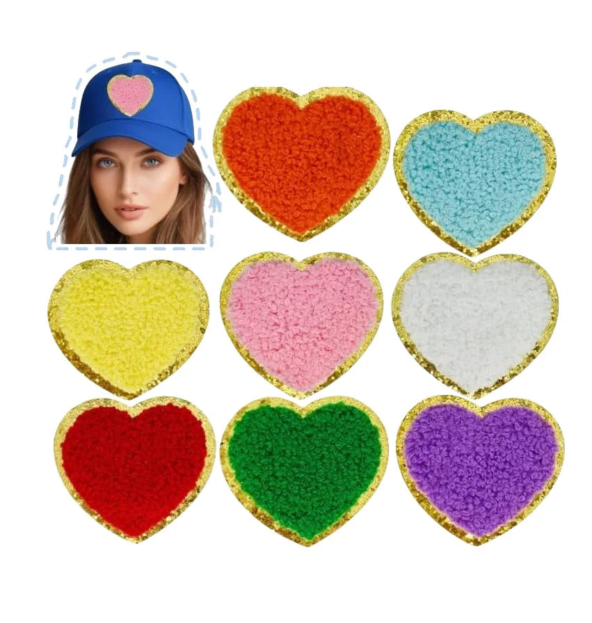 Various Sizes Self-Adhesive Iron-On Chenille Clothing Patches Backpacks Hats-Heart Embroidered Sequins Wholesale Canvas Canvas