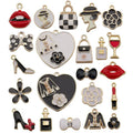 23pcs Mixed Designs Black Flower Enamel Earth Charms for Jewelry Making Alloy CC Charm Pendant
