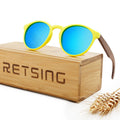 Cool Style Bamboo Wood Sunglasses with Round Polarized Lens