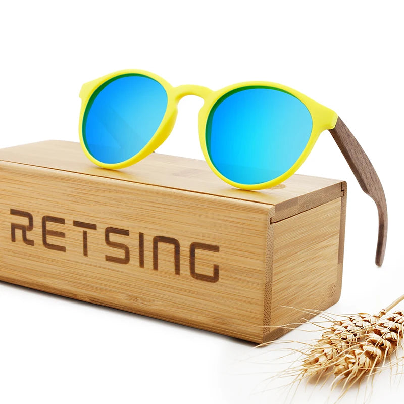 Cool Style Bamboo Wood Sunglasses with Round Polarized Lens