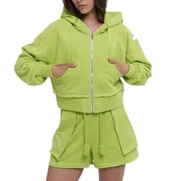 KY DIstress Crop Oversized Box Hoodie and Shorts Custom Label Ribbed Cotton Outfit Tracksuit