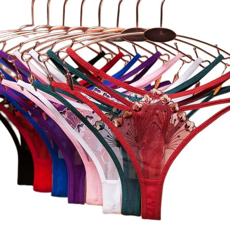 Hot Selling Luxury Embroidery Perspective Seduction G-String Women's Low Waist Panties Factory Wholesale Hot Bikini Girl