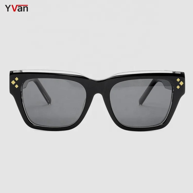 2024 New Custom Logo Luxury Sunglasses Black Square Acetate Shades with Polarized Lenses Champagne Frame Gafas De Sol Cuadradas