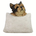 Hot Sale Cute Yorkie Dog Resin Statue with White Base Hand-Painted Brown Black Fur Texture Outdoor Garden Decor