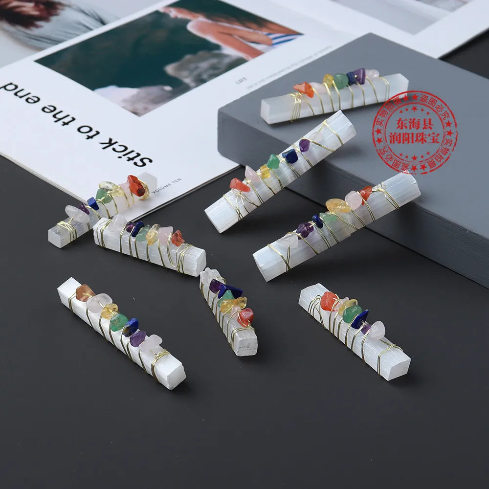 Wholesale Feng Shui Quartz Natural Crystals Healing Stones Gem Chakra Stone Selenite Wand Crystal Gift Set