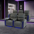 Electric Recliner Sofa Set for Home Theater Genuine Leather Cinema Seats with Power Massage & Cup Holders Stain-Resistant