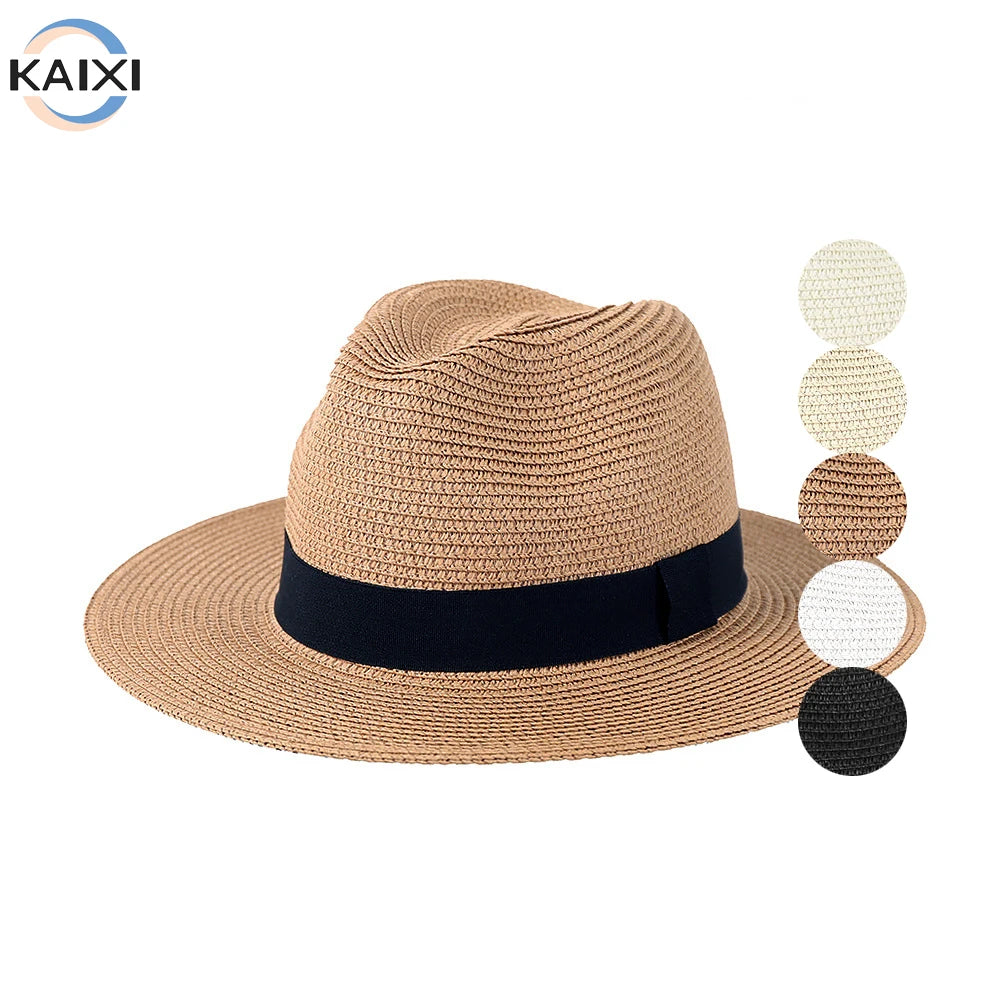 Men's Summer Trend Wide Brim Panama Straw Hat Sun Hat for Travel Vacation Beach Party Outdoor Casual Cycling