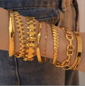 New Waterproof Metal Texture 18K Gold Color Stainless Steel Cuff Open Bracelet Bangle Waterproof Statement Style Jewelry Men