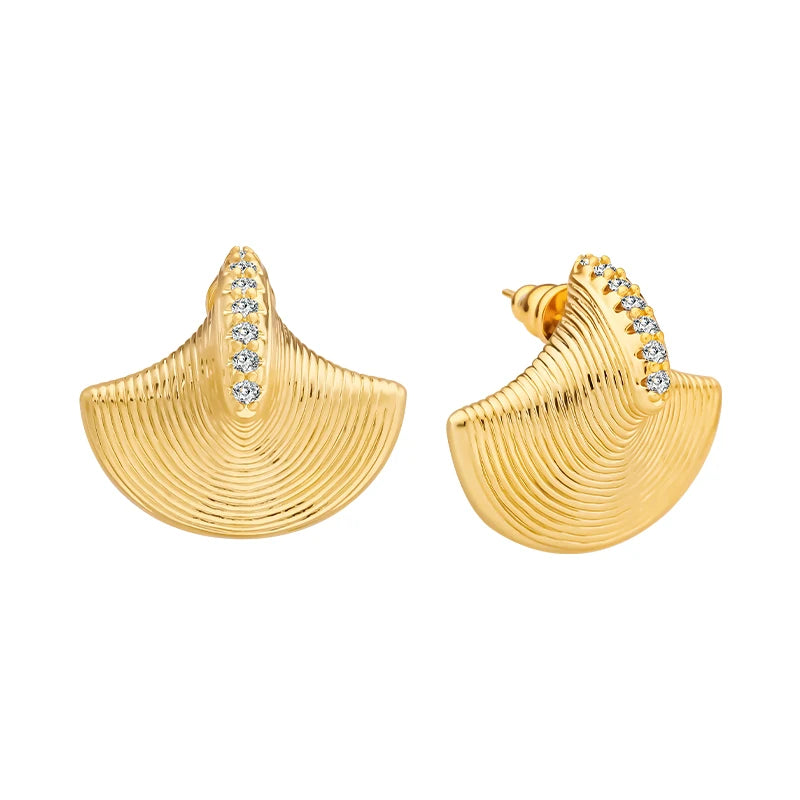 Elegant Gold Shell Stud Earrings with Sparkling Zircon Women's Party Jewelry Weddings Engagements Religious Style