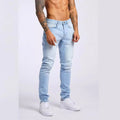 New Men's Slim High-Waisted Denim Pants Hip Hop Style Breathable  Solid Vintage Streetwear Jeans