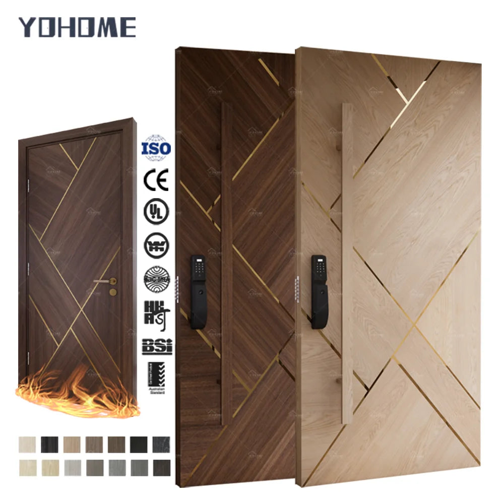 Bespoke Residential Eco-Friendly Solid Wood Entrance Anti Theft Exterior Main Entry Front Pivot Door With Aluminum Trim Strip
