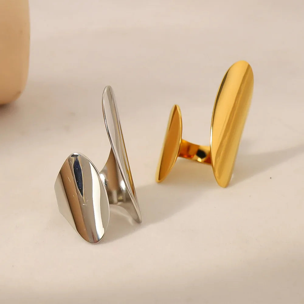 YF6330 New Stainless Steel 18k Gold Plated Waterproof Irregular Geometric Wide Edge Women Open Ring