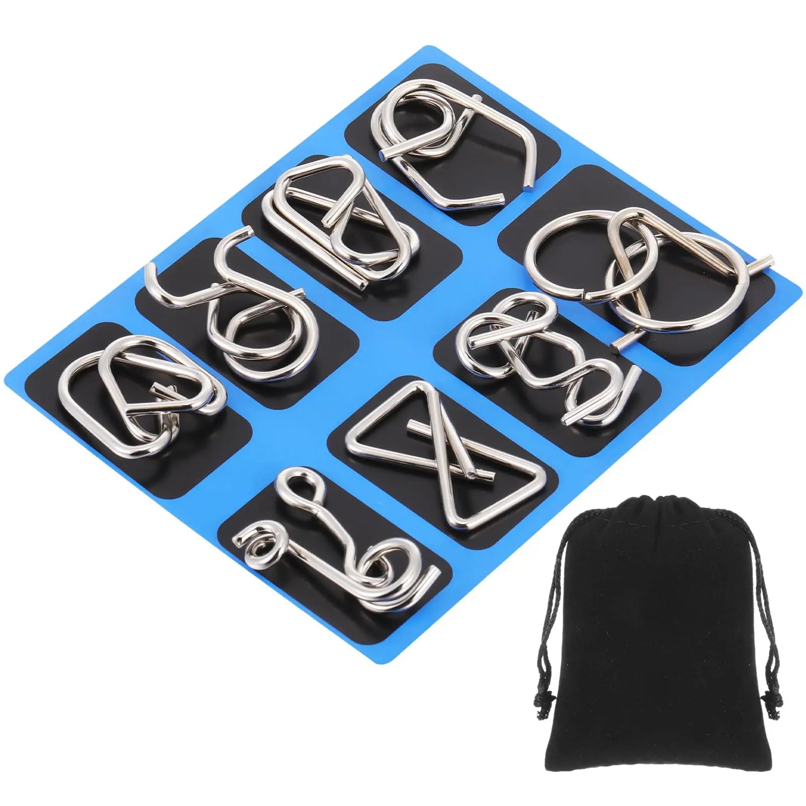 Metal Wire Puzzle Set of 8 with Pouch Brain Teaser Puzzles IQ Test Ring Disentanglement Unlock Interlock Game