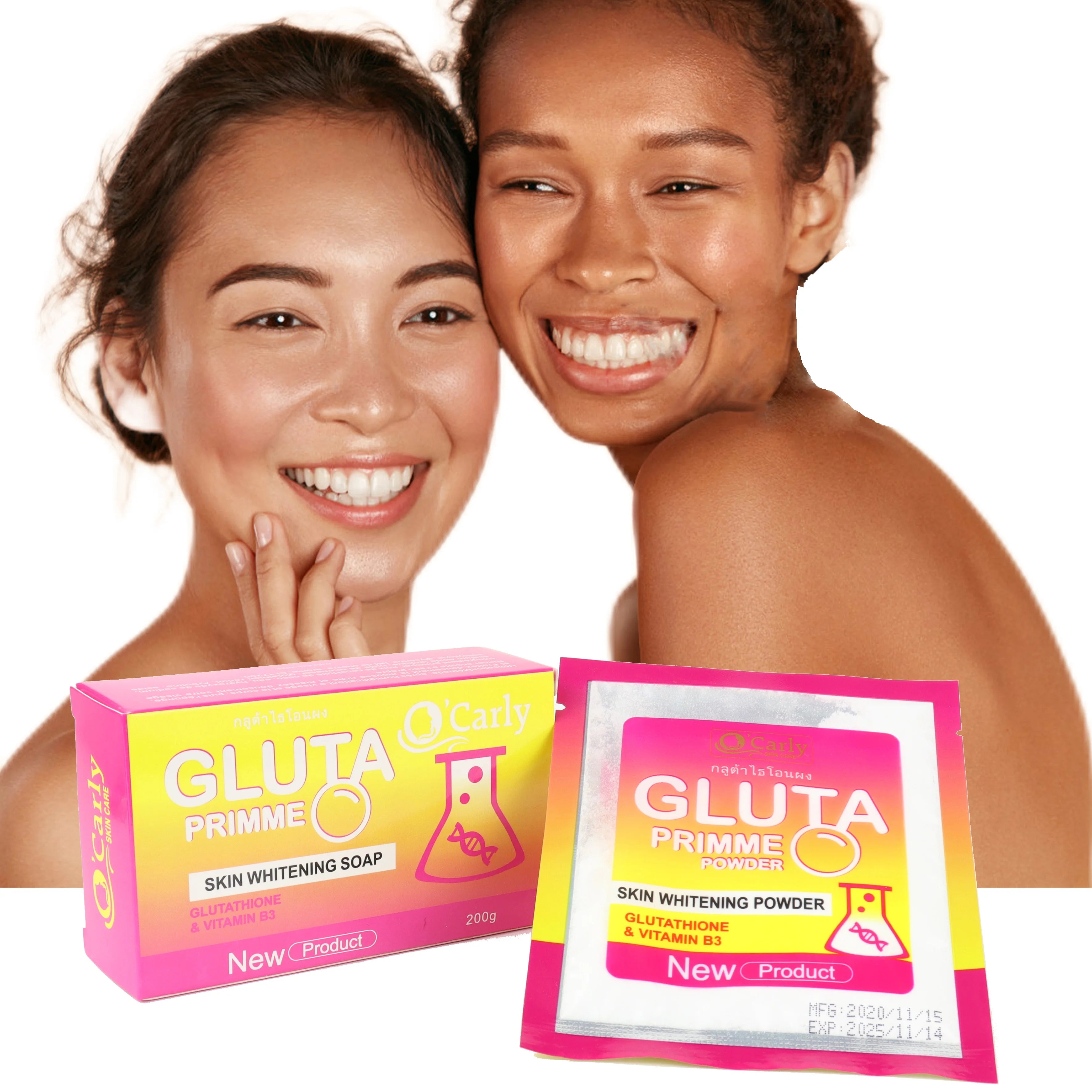 Private Label Gluta Prime Whitening Body Care Set Vitamin B3 Deep Cleansing Soap Powder for Spot Removing and Rejuvenating Skin