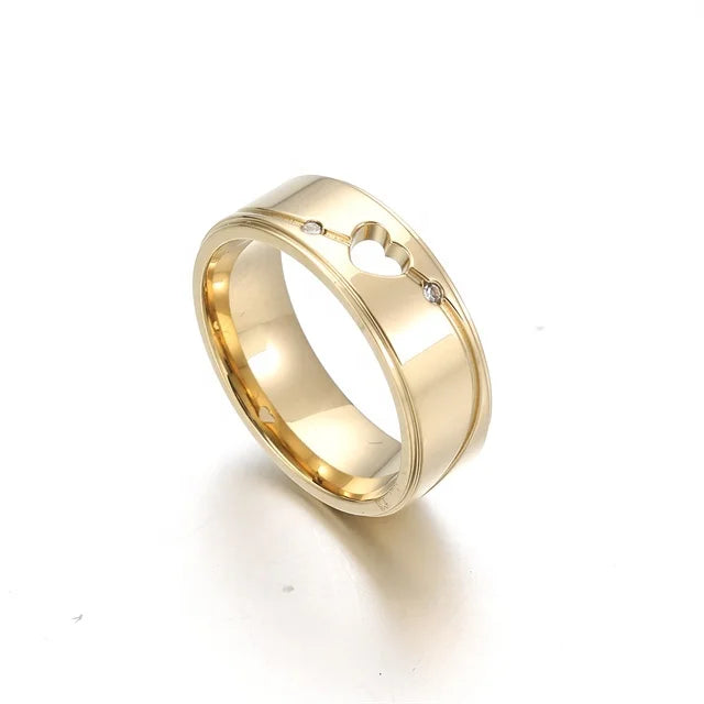 Yiwu Aceon Stainless Steel Carved Edge Line Love Sign Cut Out Hollow Heart Stone DIY Engrave Gold Personalize Anniversary Ring