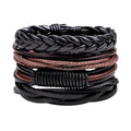 Punk Handmade Adjustable Mens Vintage PU Leather Bracelet Set Jewelry