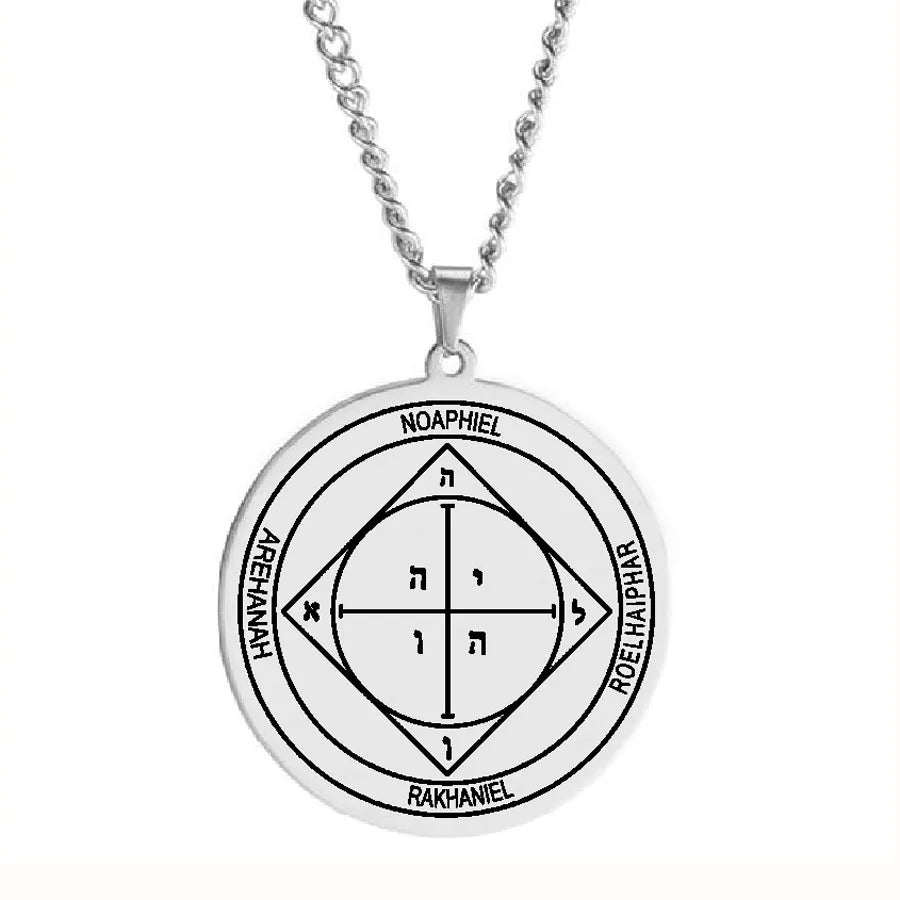 Solomon the King 5 Pentacle of Saturn NOAPHIEL ROELHAIPHAR RAKHANIEL AREHANAH Talisman Amulet Stainless Steel Pendant Necklace