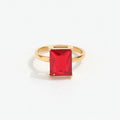 High End 18K Plain Gold Rectangle Red Ruby Garnet  Zirconia Statement Rings Stainless Steel Trendy Simple Gold Plated Jewelry