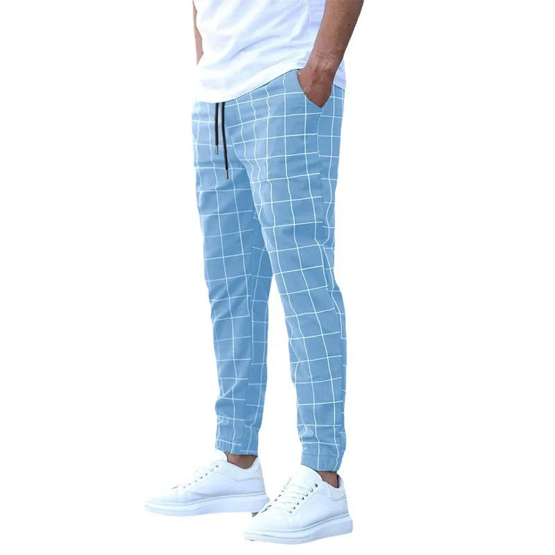 New Plaid Casual Pants Fashion Ripped Drawstring Pants