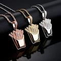 Hip Hop Brass Gold Plated Cubic Zirconia Fries Shape Charm Necklaces Iced Out French Fries Pendant for Men Women Rapper Jewelry