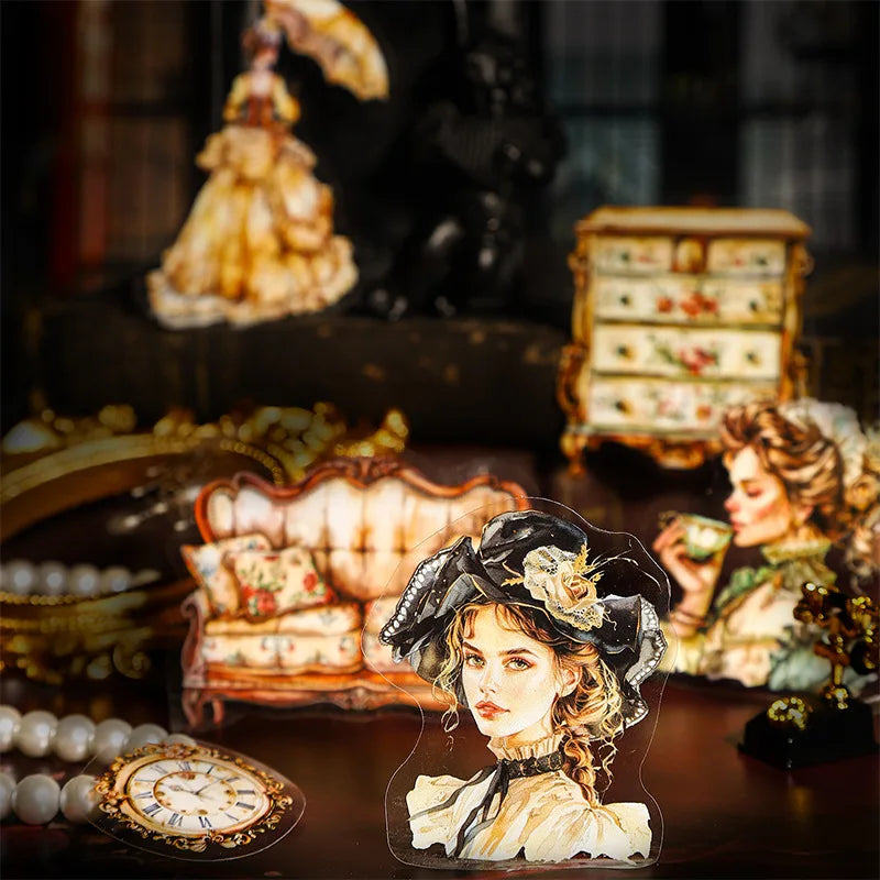 15 Sheets/pack PET Stickers Classical Aristocratic Series Victorian Style Retro Handmade Account Decoration Collage 6 Styles