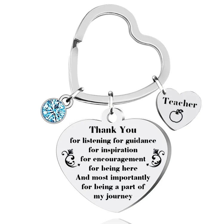 Trendy Stainless Steel Heart Keychain Alloy Metal Heartfelt Teacher's Day Appreciation Gift with UV Printing Laser Logo