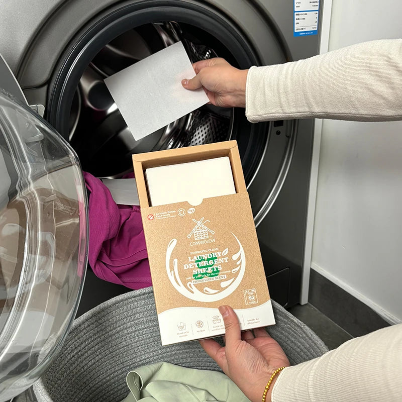 COMMIGLOW Eco-Friendly Hypoallergenic Laundry Detergent Paper Tablets Disposable for Auto-Machine Washing