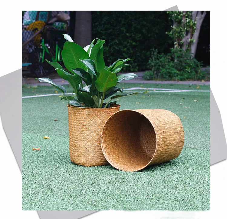 Natural Color Straw-woven Storage Basket Without Handle Home Living Room Organization Basket Jewelry and Flower Basket