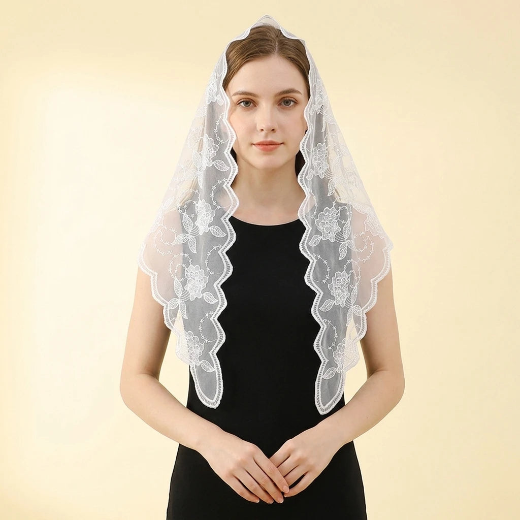 Chapel Veil Embroidered Lace Mantilla Tulle Head Covering Veils Scarves Muslim Hijab for Bride Church