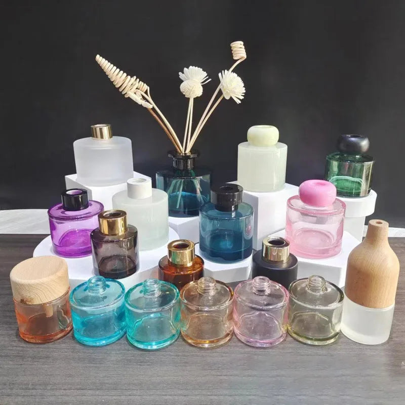 Ready Stock Colorful Glass Aroma Reed Diffuser Oil Bottle 50ml 100ml 150ml 200ml Round Pink Grey Black White Glass Bottle