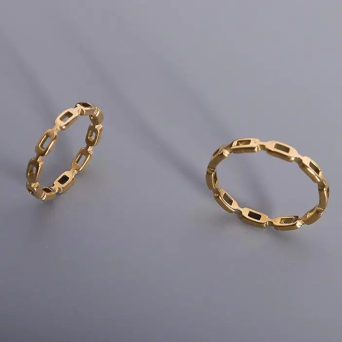 Hot Sale Hollow 18k Gold Stainless Steel Link Chain Rings for Women Anillos De Oro Anillos Acero Inoxidable Por Mayor