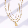 Fashionable Trend Three Layer Irregular Pendant Freshwater Pearl Sweater Chain Fold Wear Necklace Woman