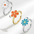 Wholesale Rotatable Daisy Flower Anxiety Ring for Women Adjustable Enamel Flower Fidget Spinner Ring Anti Stress Jewelry