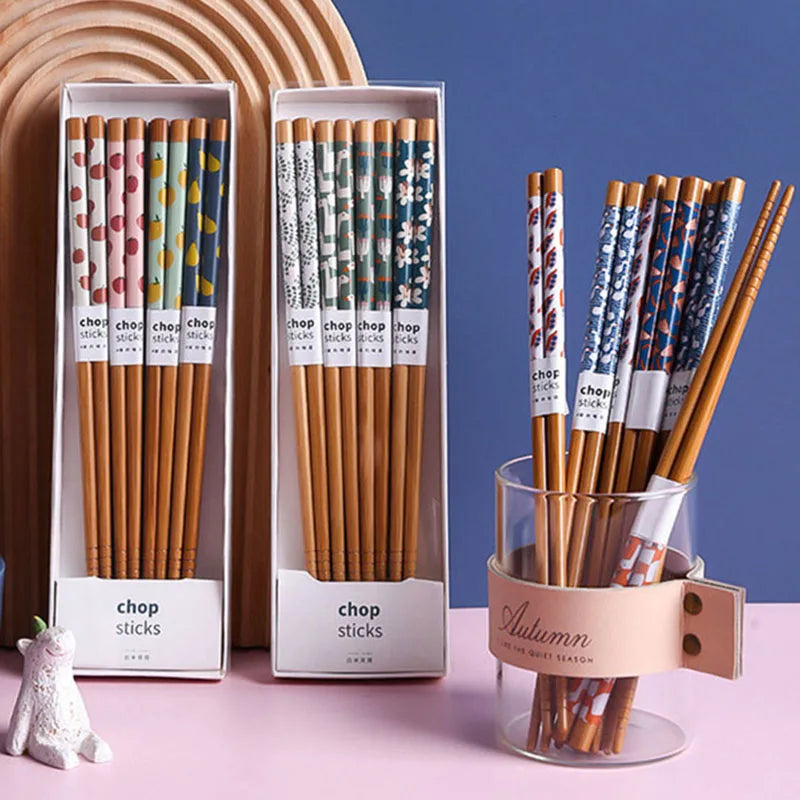 Eco Natural Bamboo Wood Kitchen Camping Chopsticks Set Box Japanese Style Non-slip Sushi Bamboo Chopsticks
