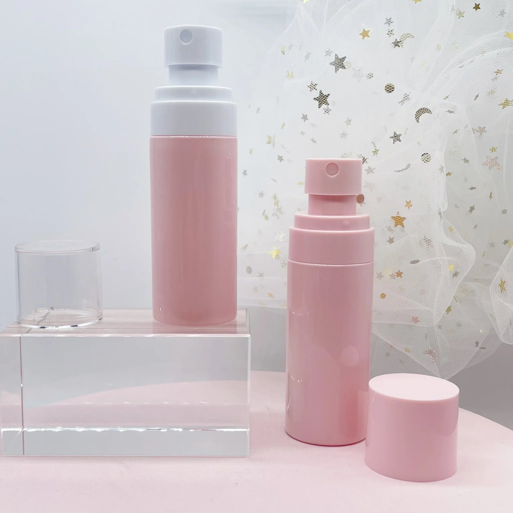 60ml Pink Plastic Round Empty Cosmetic Travel Lotion Pump Cream Bottles