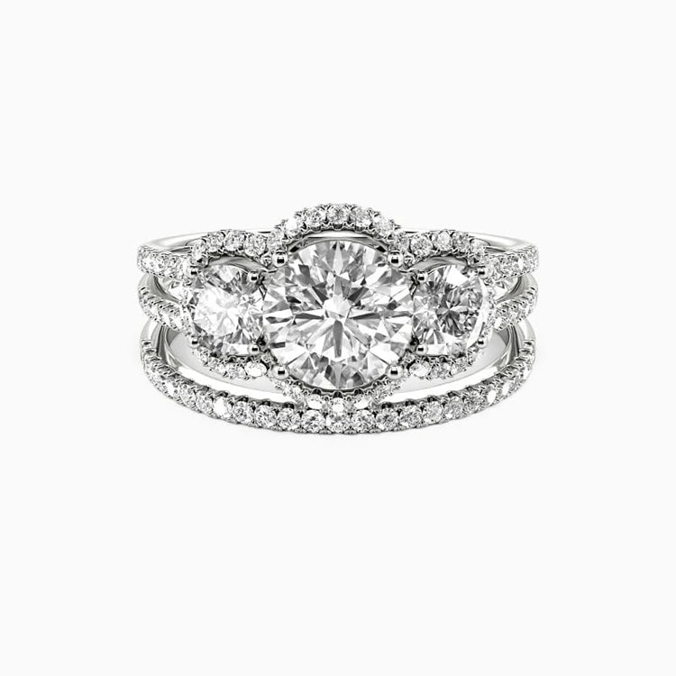 SGARIT 1CT 14K White Gold 3 Stone Moissanite Ring Set Trendy Jewelry with Brilliant Cut Moissanite Diamond Engagement Ring