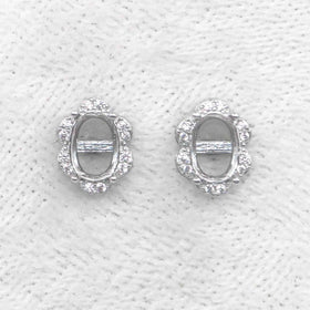 Sterling Silver 5*7mm Semi Mount Stud Earrings Empty Frame Support Blank Setting S925 Base Without Center Stone for DIY Inlay