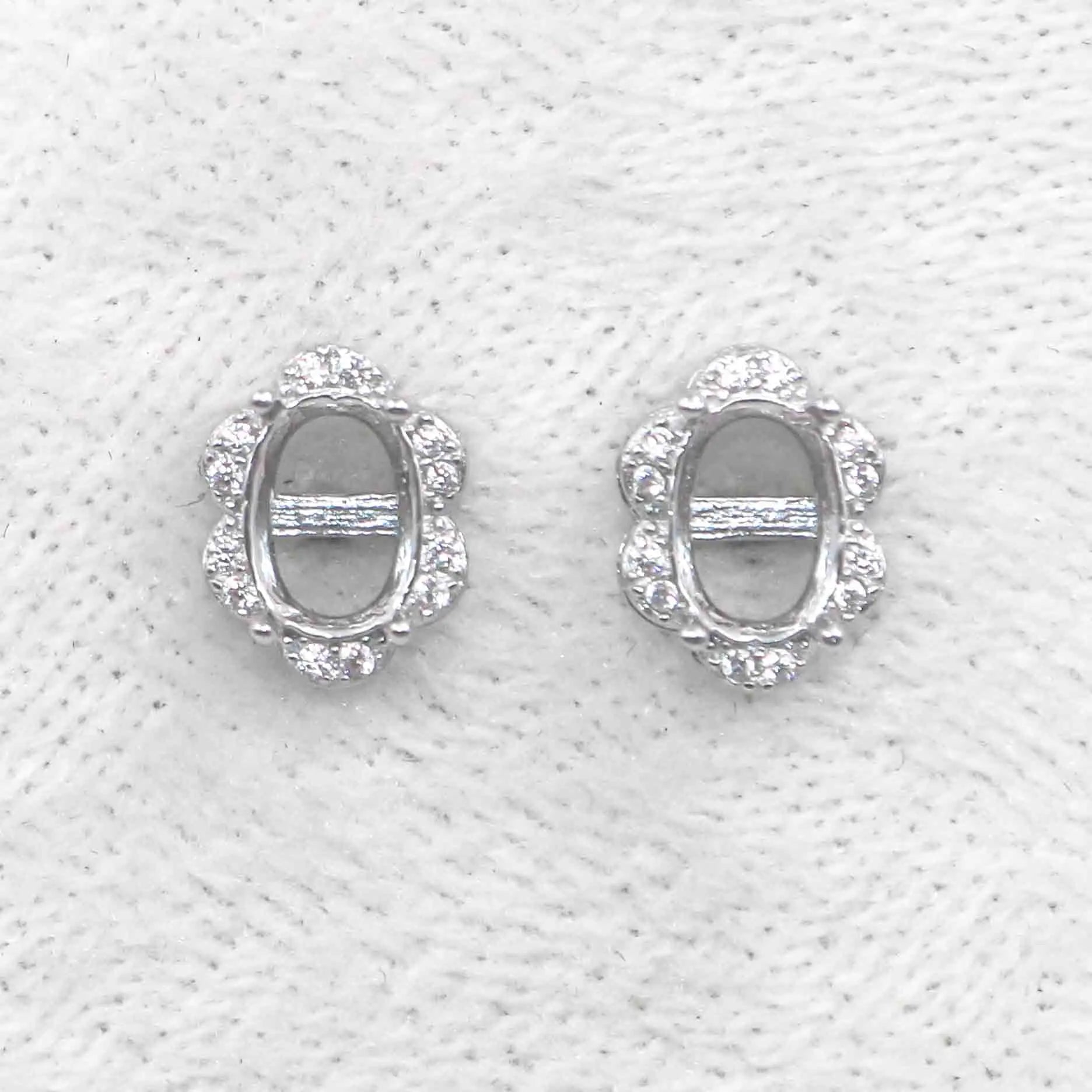 Sterling Silver 5*7mm Semi Mount Stud Earrings Empty Frame Support Blank Setting S925 Base Without Center Stone for DIY Inlay