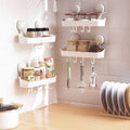 Household Kitchen Reusable Wall Mounted Rack Holder with Corner Basket Shelf Drill-Free Design for Home Storage