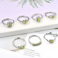 Couple Wedding Natural Gem Stone Green Peridot Crystal Stone Rings Exquisite 4*6mm Brass Round Crystal Ring