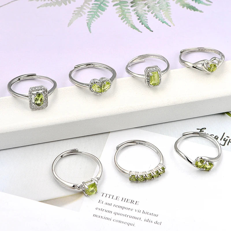Couple Wedding Natural Gem Stone Green Peridot Crystal Stone Rings Exquisite 4*6mm Brass Round Crystal Ring