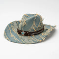 Vintage Distressing Ripped Denim Hats Horsing Cowboy Jazz Hats for Men and Women Fashion Printed Washing Adjustable Hats