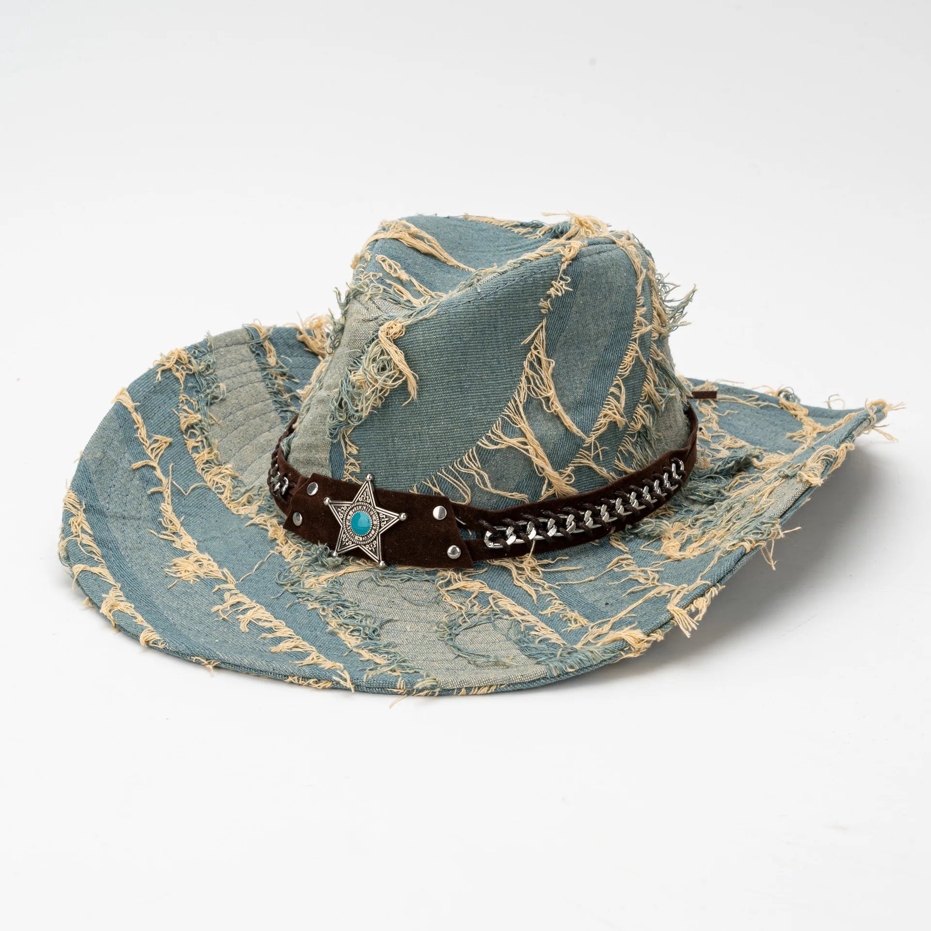 Vintage Distressing Ripped Denim Hats Horsing Cowboy Jazz Hats for Men and Women Fashion Printed Washing Adjustable Hats