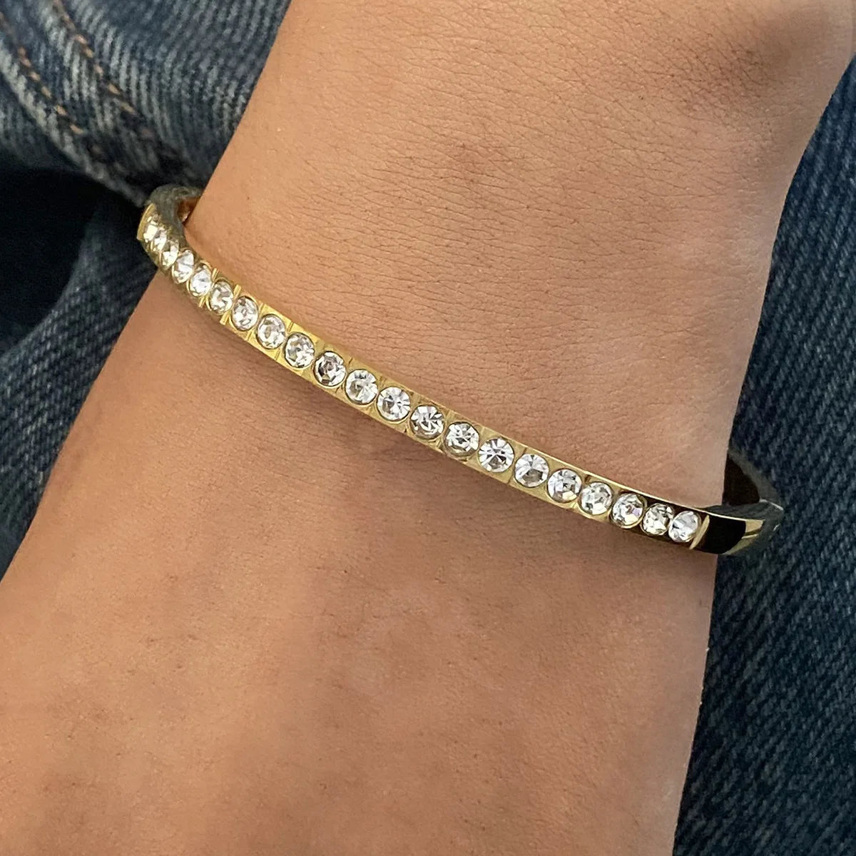 New 18K Gold Stainless Steel Round White Zircon Clasp Bracelet 4mm Adjustable Jewelry Bracelets