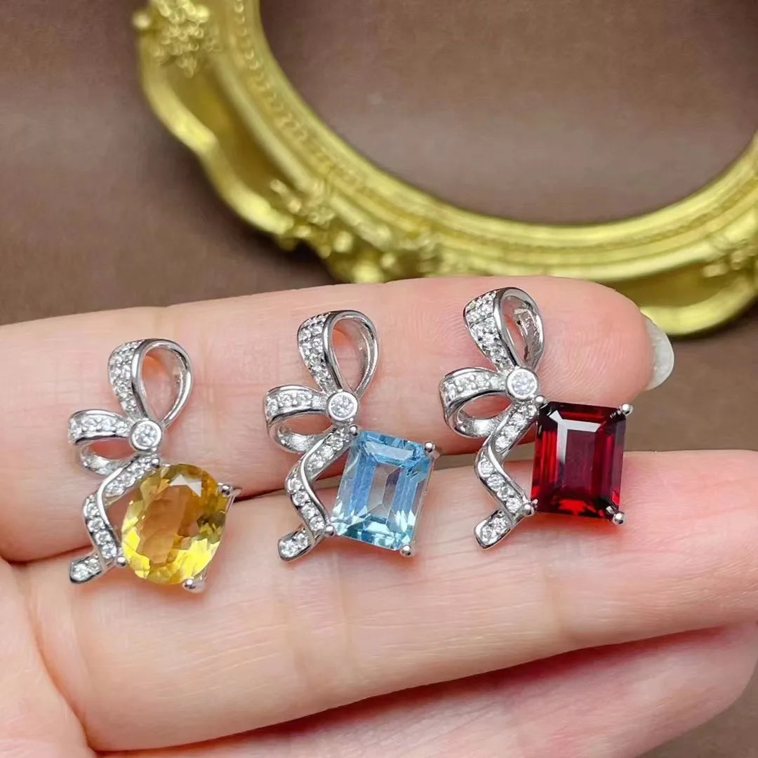 Fashion Customized 925 Sterling Silver Emerald Cut Natural Gemstone New Design Chains Women Pendant Necklace