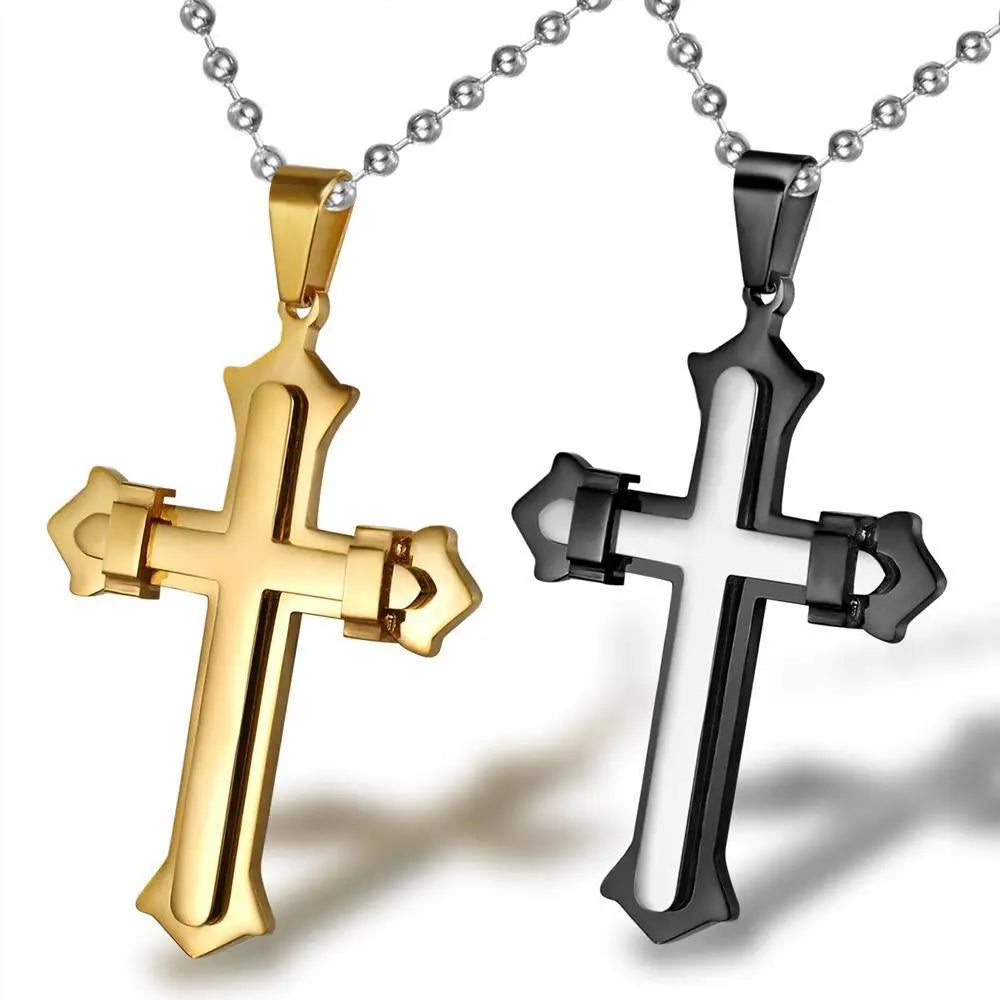 18K Yellow Gold Religious Classic Cross Charm Pendant High Polish Plain Cross Necklace for Valentine's Gift Present