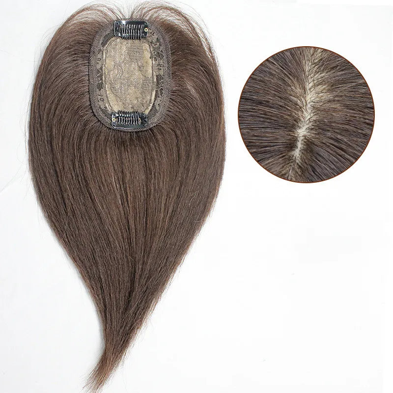 ML Machine-made Women's Remy Human Hair Toupee with White Dobdle Brazilian Hair Soft Locs Silk Base Closure Topper