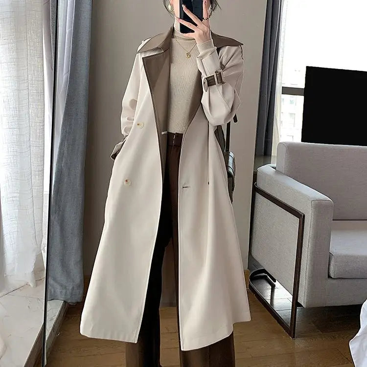 Bettergirl Khaki Two Pieces of Mixed Color Trench Coat Female New Autumn Long Large Size Coat